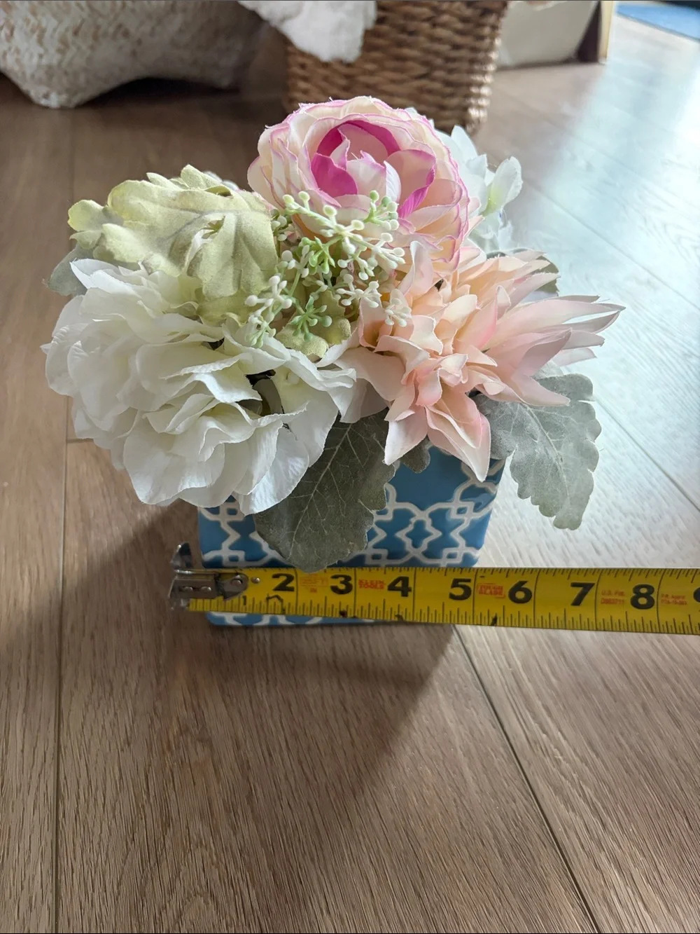 Pier 1 imports Floral Faux Arrangement in Blue Patterned Cube